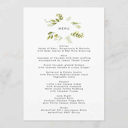 Fresh Greenery Leafy Planten Wedding Menu (Voorkant)