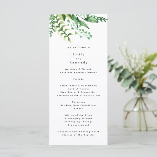 Fresh Greenery Leafy Planten Wedding Programme Programma (Staand voorkant)
