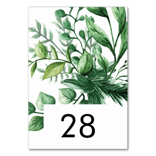 Fresh Greenery Leafy Planten Wedding Table Numbers Kaart (Voorkant)