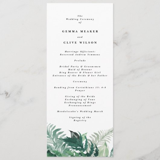 Fresh Greenery Modern Waterverf Wedding Programma (Voorkant)