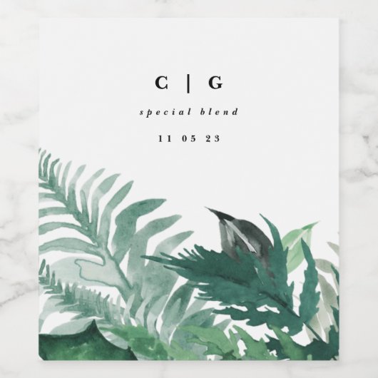 Fresh Greenery Modern Waterverf Wedding Wijn Etiket (Enkel label)