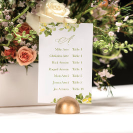 Fresh Lemon Bright Alphabet Seating Chart Card Kaart