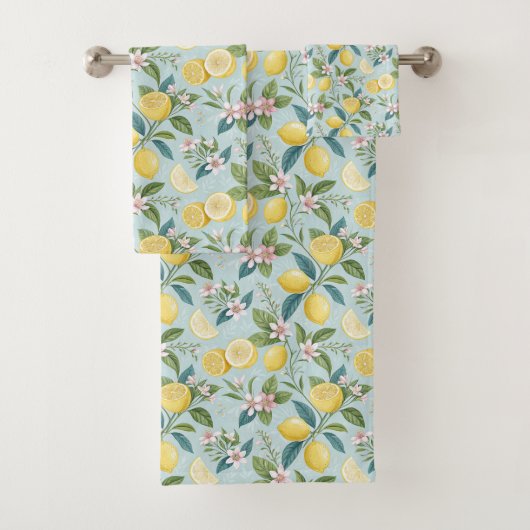 Fresh Lemon Floral Botanical Pattern  Bad Handdoek (Insitu)