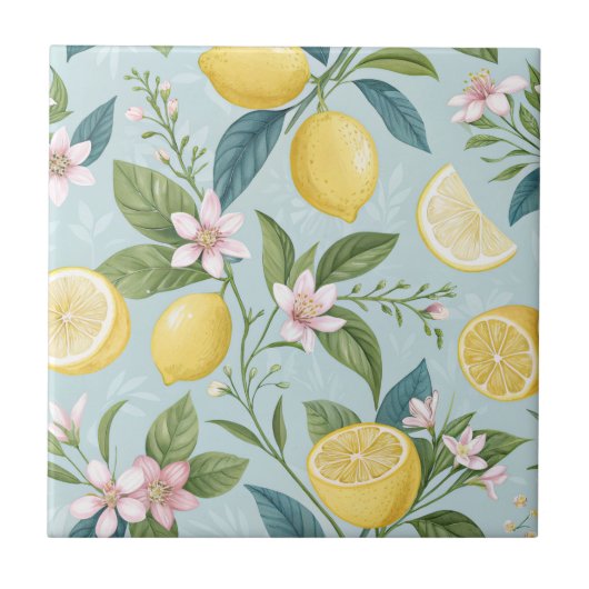 Fresh Lemon Floral Botanical Pattern  Tegeltje (Voorkant)