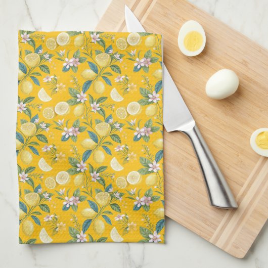 Fresh Lemon Floral Botanical Pattern  Theedoek (Quarter Fold)