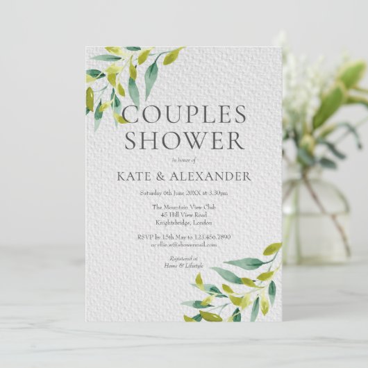 Fresh Meadow Feuilles Couples Shower Invitation (Debout devant)