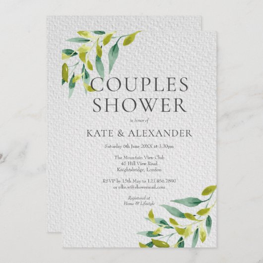Fresh Meadow Feuilles Couples Shower Invitation (Devant / Derrière)