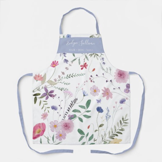 Fresh Meadow Flowers Wit Licht Blauw Schort (Voorkant)