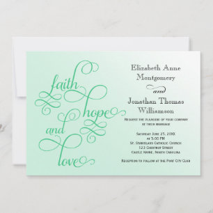 Fresh Mint Faith Hope and Love Wedding Invite Kaart