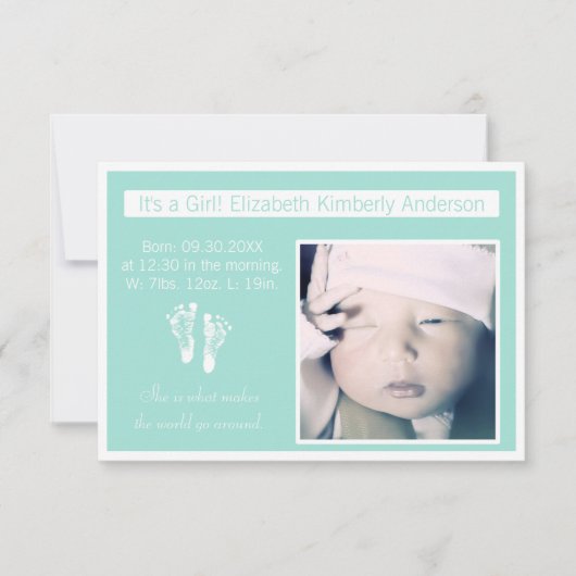 Fresh Mint Footprint Photo Birth Announge Aankondiging (Voorkant)