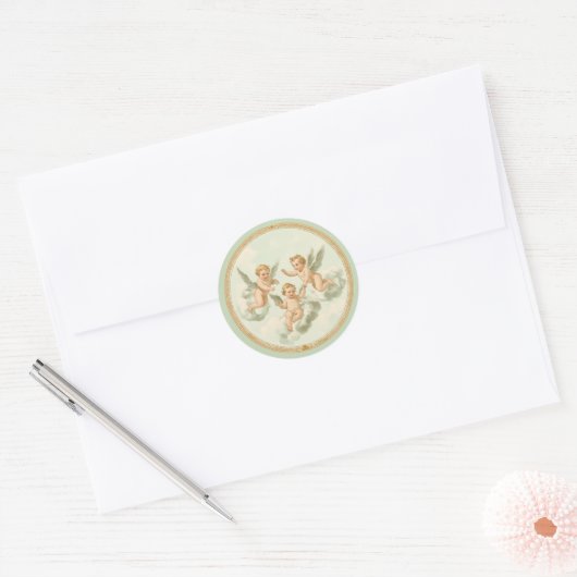 Fresh Mint Rococo Cherub Cloud Ronde Sticker (Envelop)