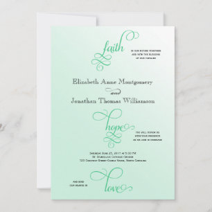 Fresh Mint Script Faith Hope & Love Wedding Kaart