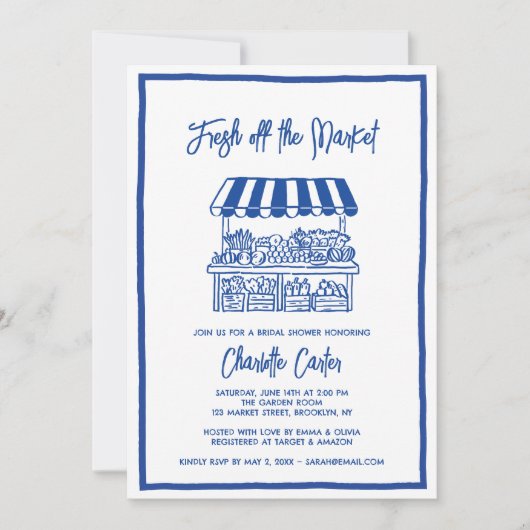Fresh Off The Market Bridal Shower Whimsical Blue Kaart (Voorkant)