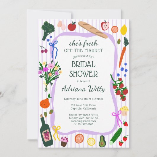 FRESH OFF THE MARKET Cute Custom QR Bridal Shower Kaart (Voorkant)