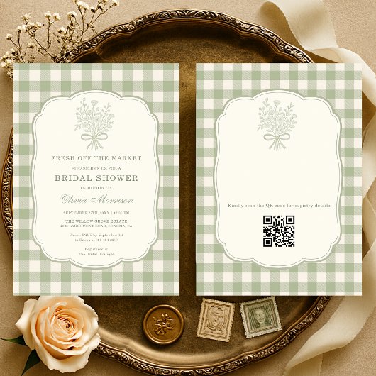 Fresh Off the Market Gingham QR Code Kaart