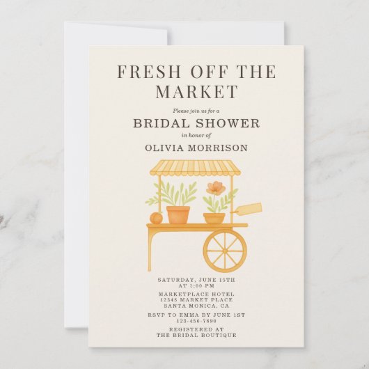 Fresh Off the Market QR Code Bridal Shower Kaart (Voorkant)