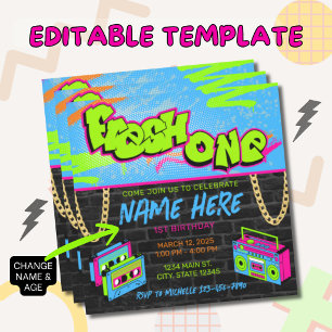 Fresh One 1e Verjaardag 90s Thema Verjaardag Kaart