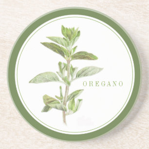 FRESH OREGANO Ronde Zandsteen Onderzetter +tekst G