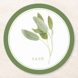 FRESH SAGE Ronde Papier Onderzetters (+tekst) Groe