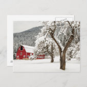 Fresh snow on red barn briefkaart (Voorkant / Achterkant)