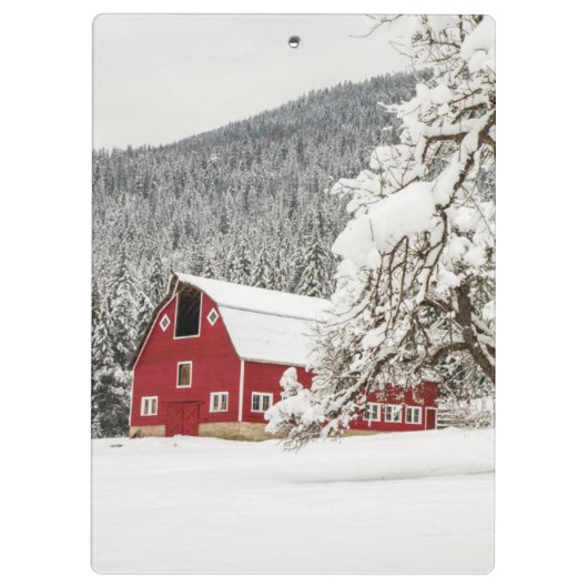Fresh snow on red barn klembord (Achterkant)