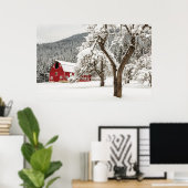 Fresh snow on red barn poster (Thuiskantoor)