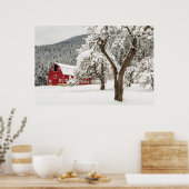 Fresh snow on red barn poster (Keuken)