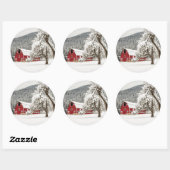 Fresh snow on red barn ronde sticker (Vel)