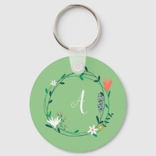 Fresh Spring Floral Garland gepersonaliseerd Initi Sleutelhanger