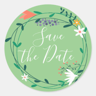 Fresh Spring Floral Garland Save the Date Ronde Sticker