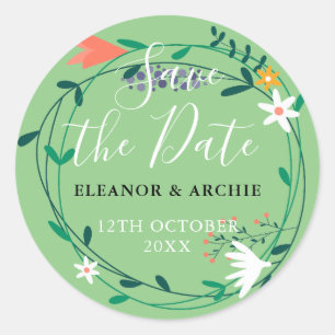 Fresh Spring Floral Garland Save the Date Ronde Sticker