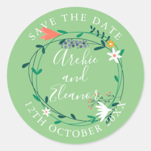 Fresh Spring Floral Garland Save the Date Ronde Sticker