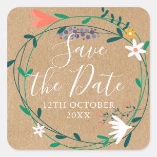Fresh Spring Floral Garland Save the Date Vierkante Sticker