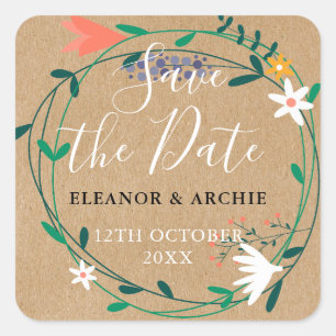 Fresh Spring Floral Garland Save the Date Vierkante Sticker