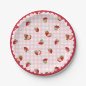 Fresh Strawberry with Pink Gingham Pattern Papieren Bordje (Voorkant)