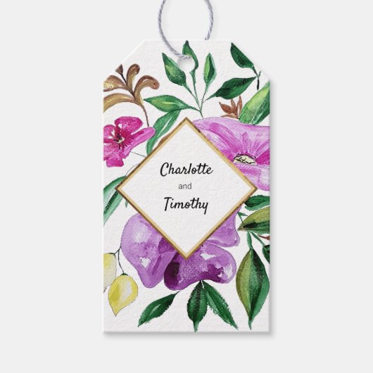 Fresh Summer Floral Waterverf Monogrammed Cadeaulabel (Voorkant)