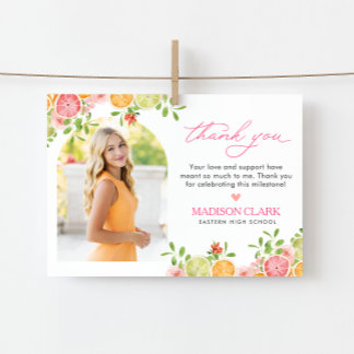 Freshly Graduated Floral Citrus Thank You Card Bedankkaart