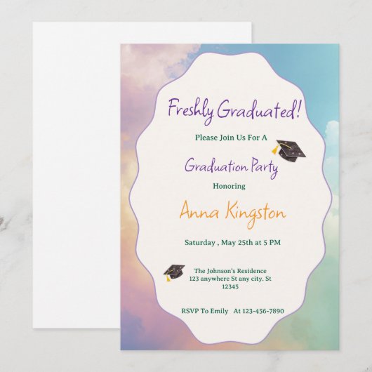 Freshly Graduated Printable Graduation Invitation (Devant / Derrière)