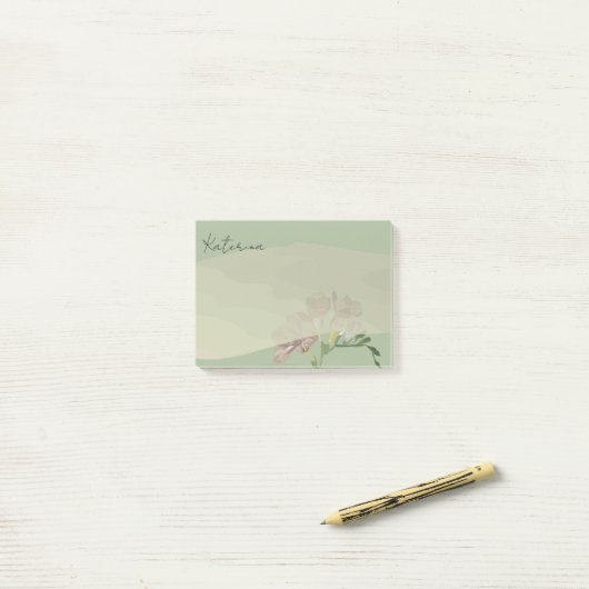 Fresia op Sage Post-it® Notes (Op bureau)