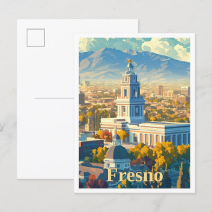 Fresno California Art Vintage Travel Illustratie Briefkaart