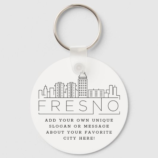 Fresno, California Stylized Skyline| Custom Slogan Sleutelhanger (Voorkant)