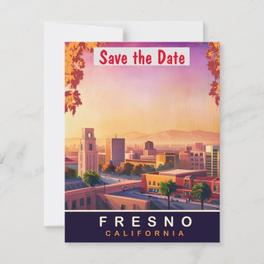 Fresno City Landmark Pastelkleurige trouwuitnodigi Save The Date (Voorkant)