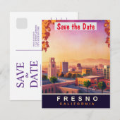 Fresno City Landmark Pastelkleurige trouwuitnodigi Save The Date (Voorkant / Achterkant)