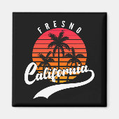 Fresno Retro Sunset Et Palm Trees Magnet (Devant)