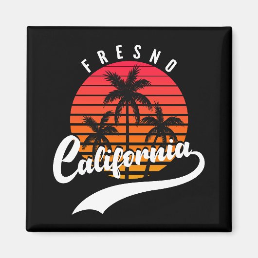 Fresno Retro Zonsondergang En Palmboom Magnet Magneet (Voorkant)