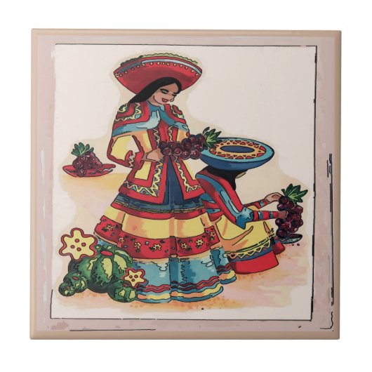 Fresque carreaux pour femmes mexicaines (Devant)
