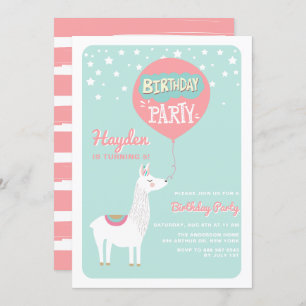Frestive Alpaca Kids Birthday Party Invitation I Kaart
