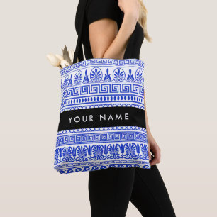 Fret, Gemengde Meander Key, Blauw, Jouw naam Draagtas