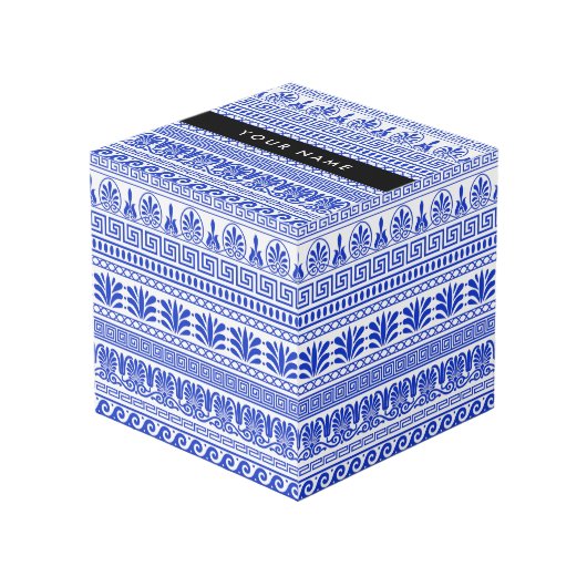 Fret, Gemengde Meander Key, Blauw, Jouw naam Kubus (Voorkant hoekig)