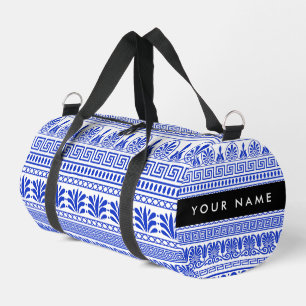 Fret, Gemengde Meander Key, Blauw, Jouw naam Plunjezak